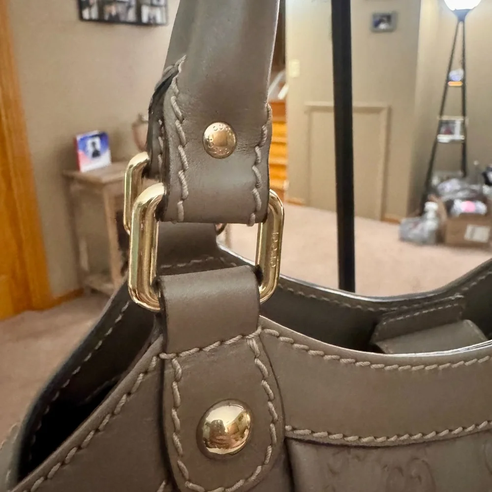 Gucci Gray / Taupe Monogram Pleated Hobo with Gold Hardware - Picture 4 of 14